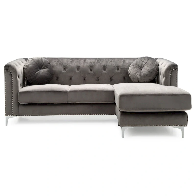 83 in. Tufted Velvet Sectional with 2-Throw Pillow - 83 L x 58 W x 31 H