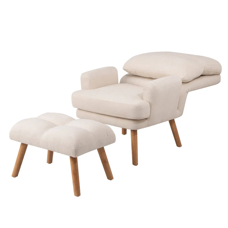 Fabric Armchair Accent Chair with Ottoman Set