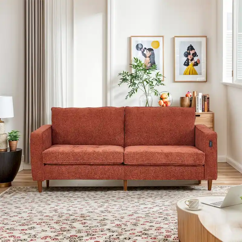 82.6 Inch Modern Living Room Chenille Recliner Sofa, loveseat Sofa,Removable Sofa Cover with USB, Easy to Instal