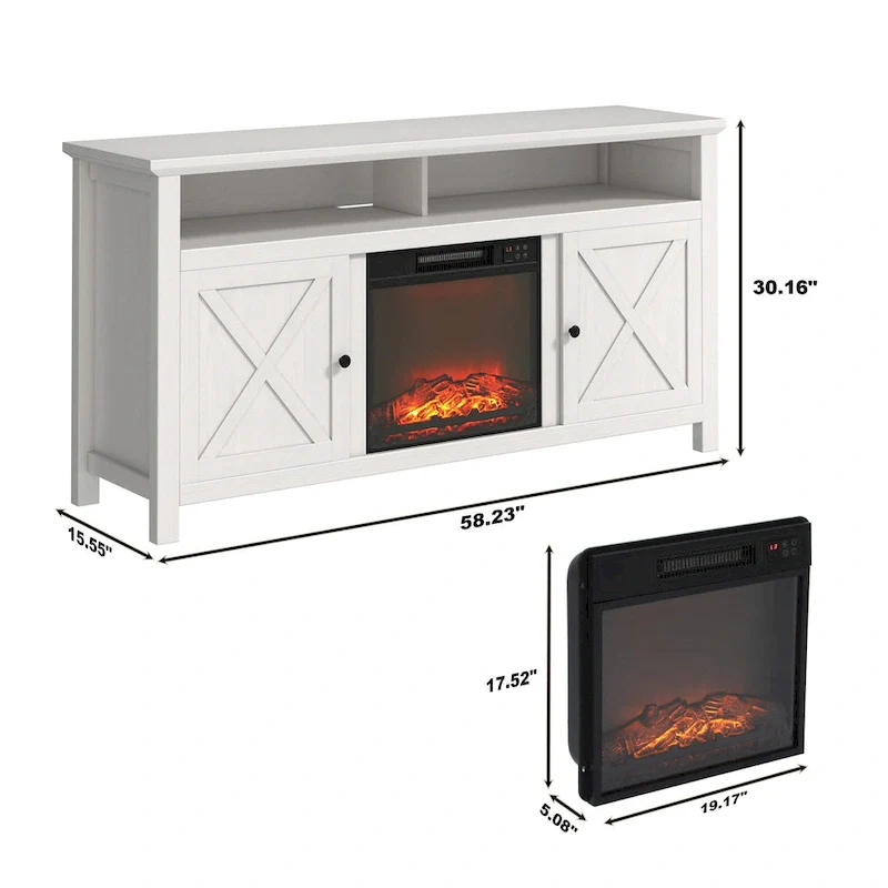 Clihome 58  Wood Fireplace TV Stand with 18  Electric Fireplace