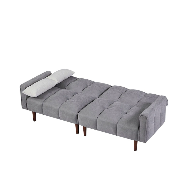 Convertible Futon Sofa Bed, Adjustable Couch Sleeper, Modern Fabric Linen Upholstered Futon Sofa bed with 2 Pillows