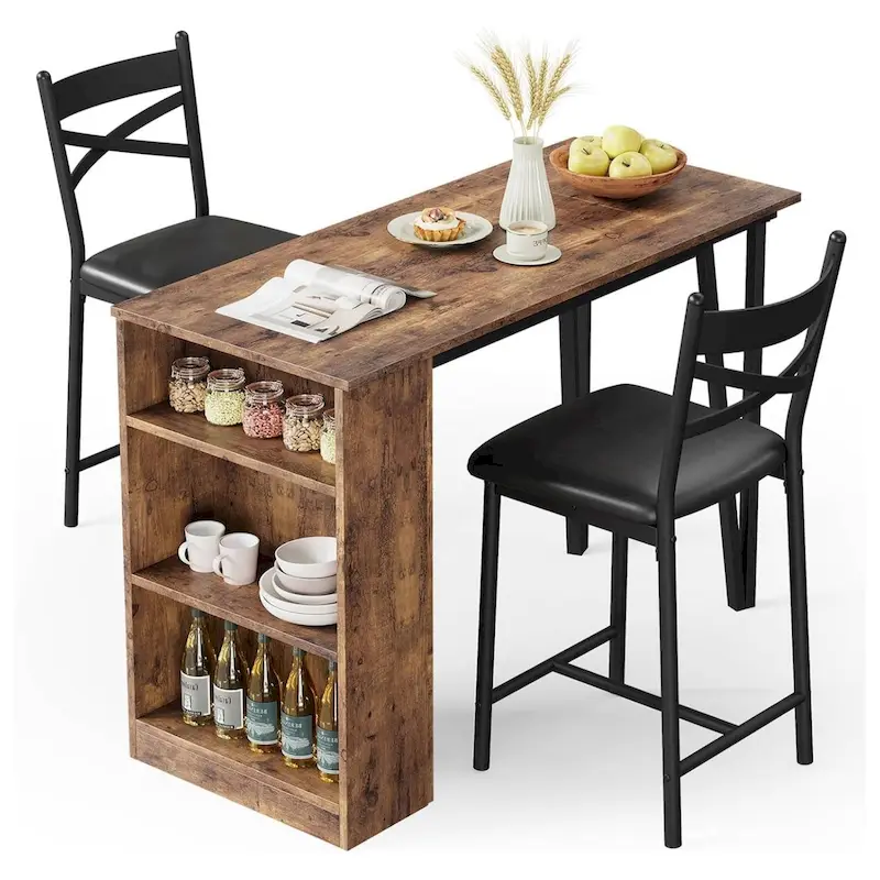 Modern Expandable Dining Table Set with 3 Storage - N/A