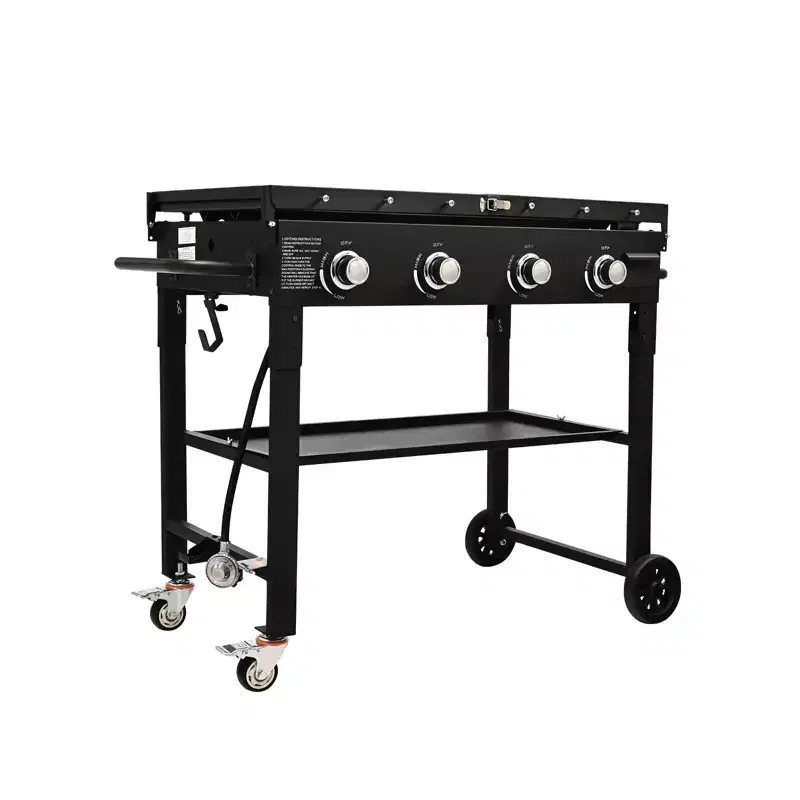 VEVOR Commercial Griddle on Cart, 36 Heavy Duty Manual Flat Top Griddle, Outdoor Cooking Station with Side Shelves, Steel Natural Gas Griddle