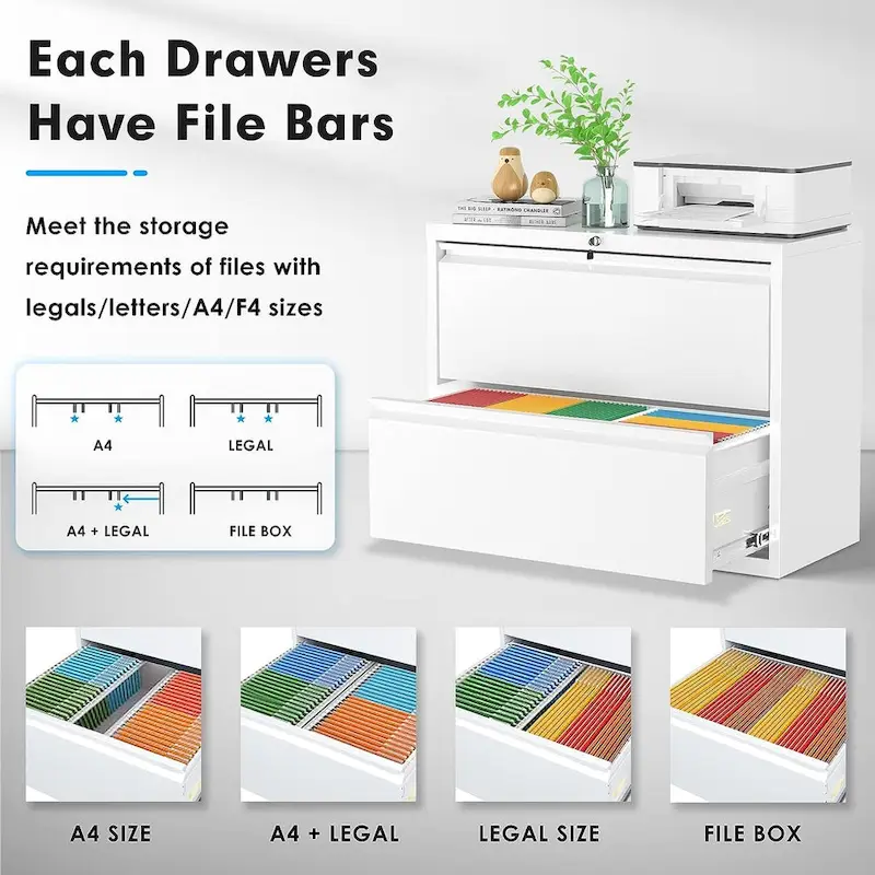 36W 2 Drawer Metal Lateral File Cabinet with Lock