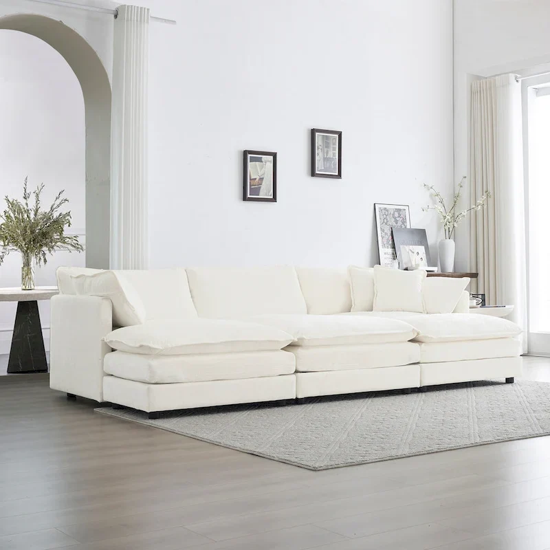 6-Seater U-Shape Sectional Sofa with 3 Ottomans and Pillows