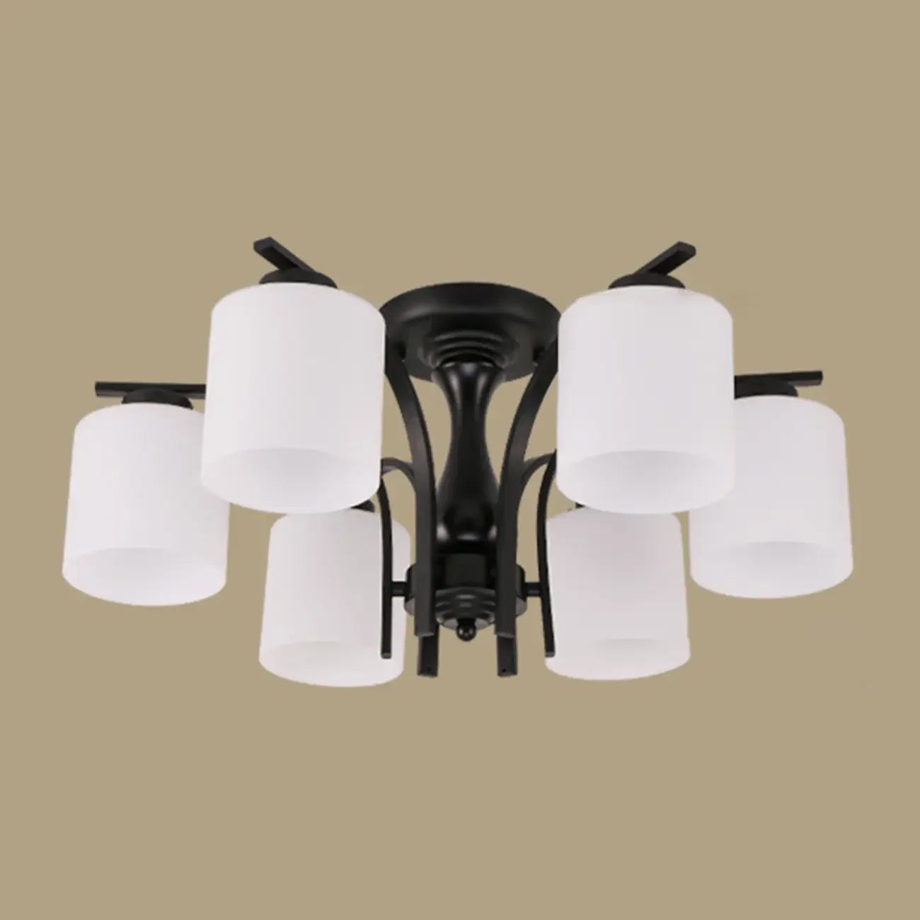 Traditional Black Cylinder Glass Semi-Flush Mount Ceiling Light