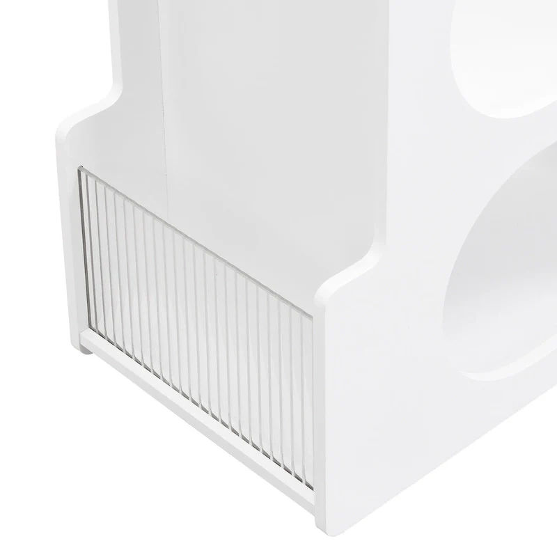 31.5  Modern Mobile End Table with 5mm Thick Fluted Tempered Glass, Lockable Wheels and Golden Round Rod