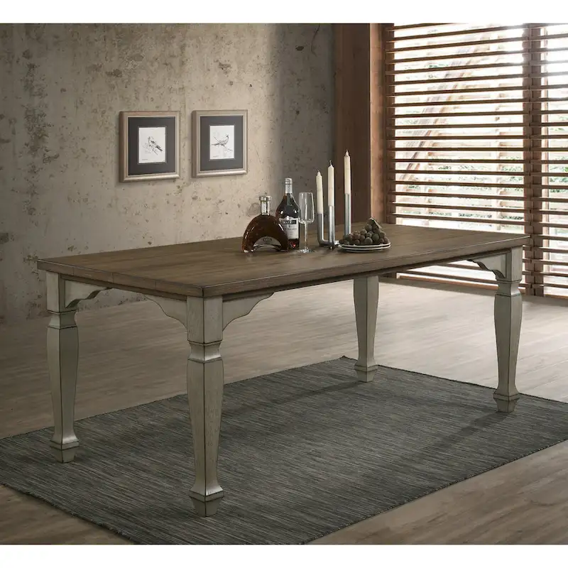Antique Gray and Dark Oak Finished Wood Dining Table