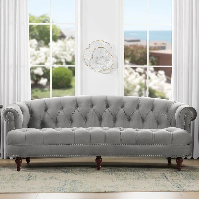 La Rosa 84 Mid-Century Modern Velvet Upholstered Chesterfield Tufted Sofa