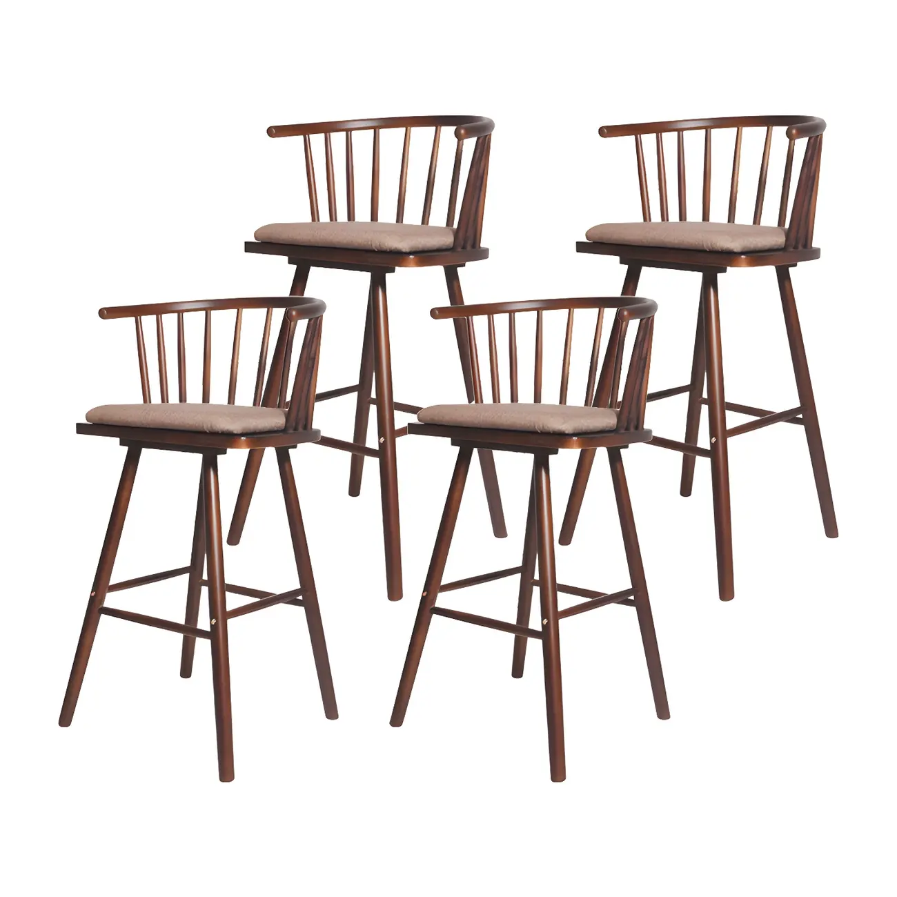 Traditional Wooden Low Back Bar Stool with Cushioned Seat