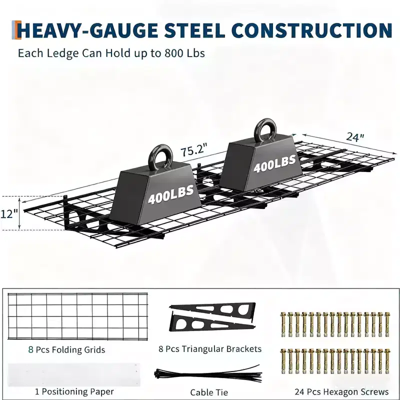 GustoWave 2-Pack 2x6 ft Wall-Mounted Garage Storage Shelves - Heavy Duty 1600 LB Capacity Shelving Units for Workshop Organization