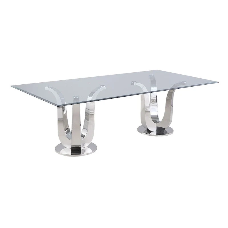 Rectangular Glass Dining Table - Double Tulip Pedestal Base (Silver)