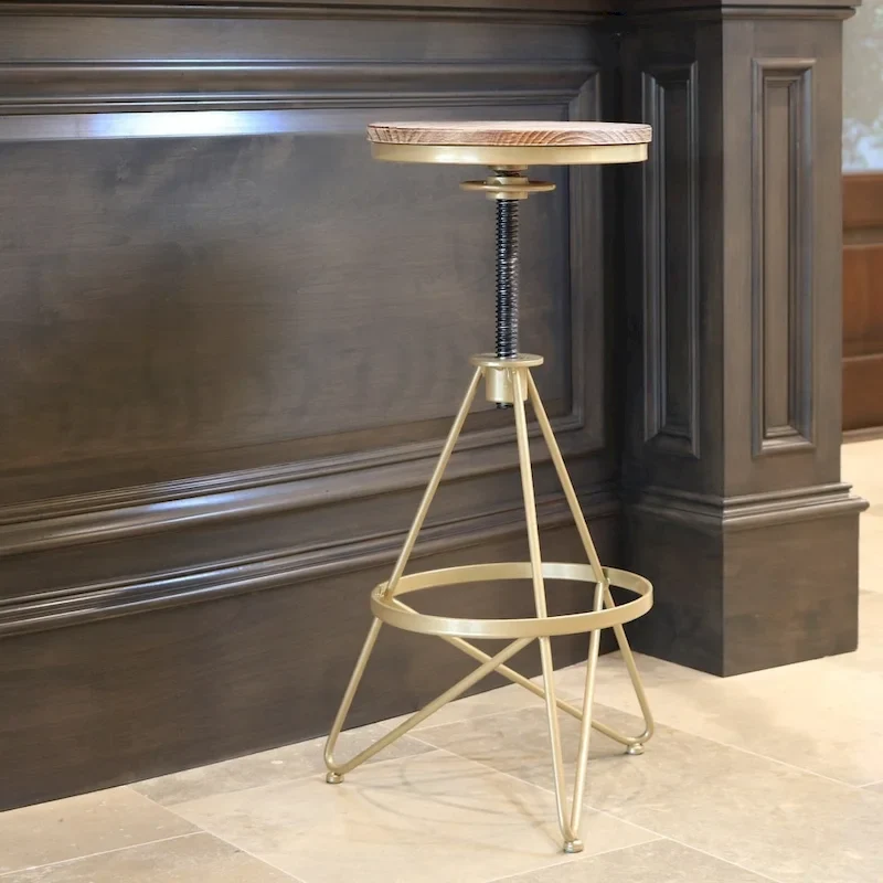 Weathered Wood Gold Adjustable Bar Stool Single Seat