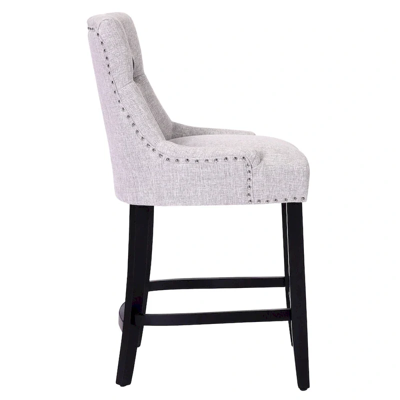 Carter 24  Upholstered Button Tufted Counter Stool, Black Legs