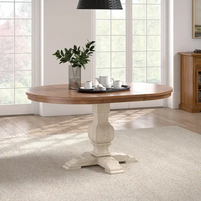 Two-Tone Oval Solid Wood Extending Dining Table