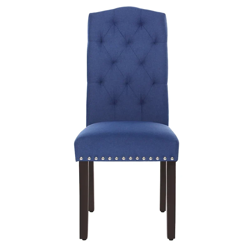 Solid Wood Tufted Dining Chairs, Kitchen Dining Room Chairs with Bronze Nailhead Trim Set of 2