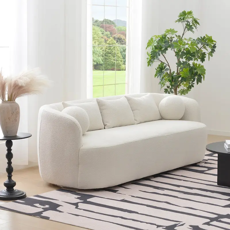 KINWELL Sherpa Boucle Upholstered 3-Seater Sofa Couch, 85 W