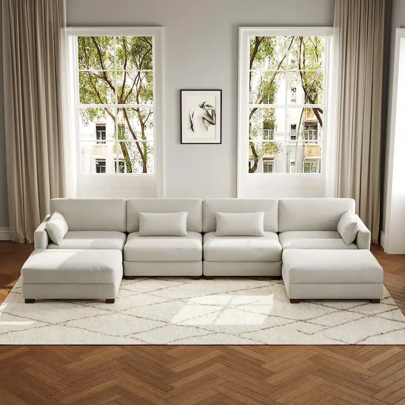 U Shaped Couch Sectional Sofa with Ottoman