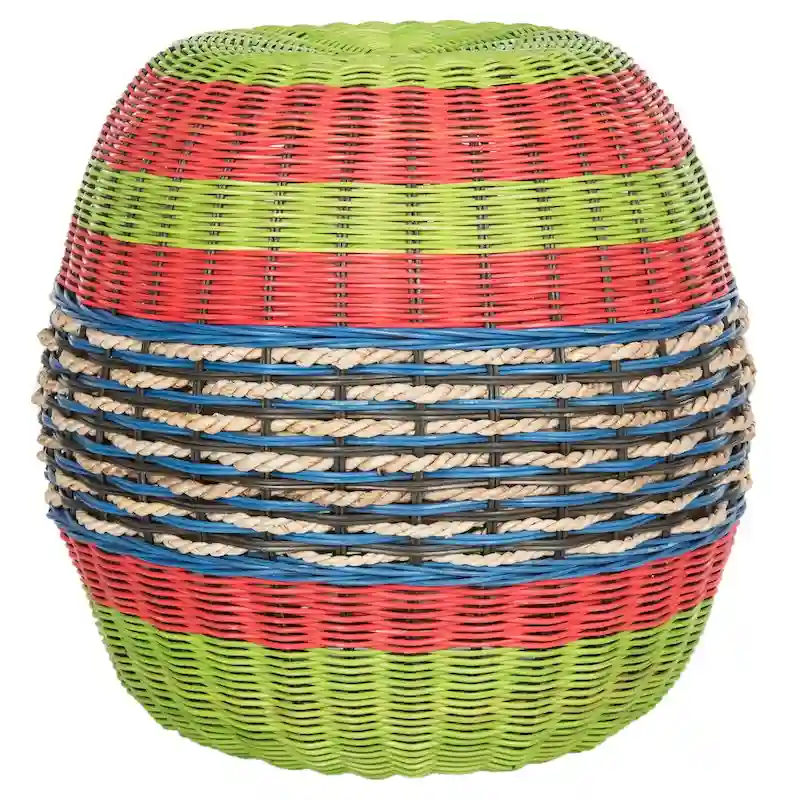 SAFAVIEH Kiriko Multi Wicker Rattan Barrel Stool - 18 x 18 x 18 - 18Wx18Dx18H