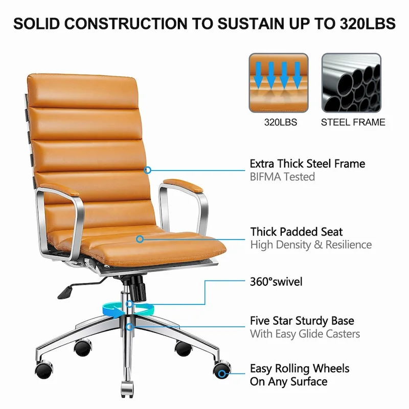 LUXMOD Office Chair Faux Leather Gold Frame Adjustable and Swivel