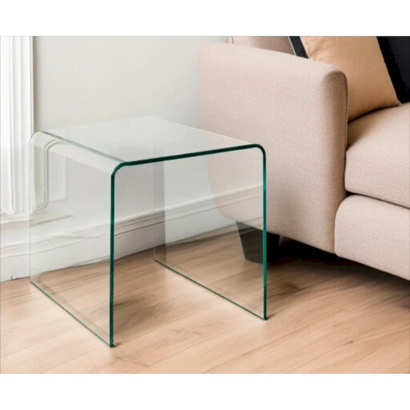 Clear Tempered Glass Minimalist Round-Edge End Table - Single Use
