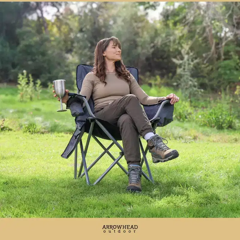 Arrowhead Outdoor Portable Heated Folding Camping Chair w/ 6-Can Cooler, 3 Heat Settings, Supports up to 330lbs (Granite Grey)