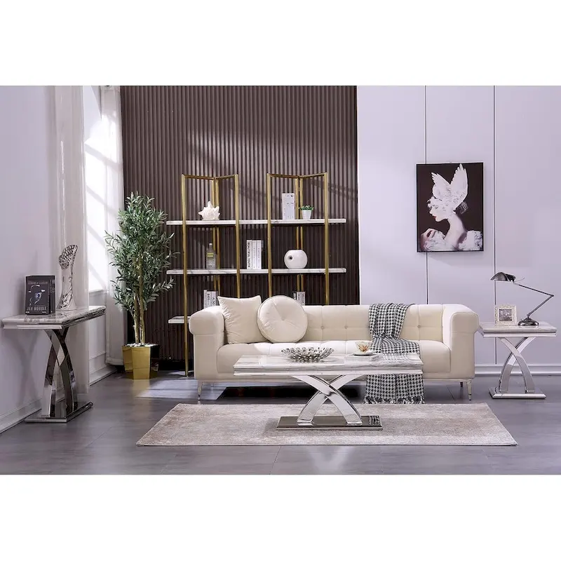 Modern 22 inch Grey and Silver End Table with Polished Stainless Steel X Base