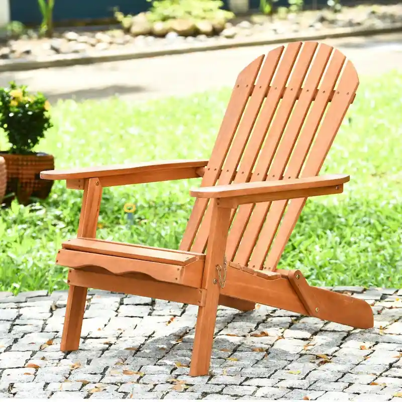 Gymax Eucalyptus Adirondack Chair Foldable Outdoor Wood Lounger Chair - See Details