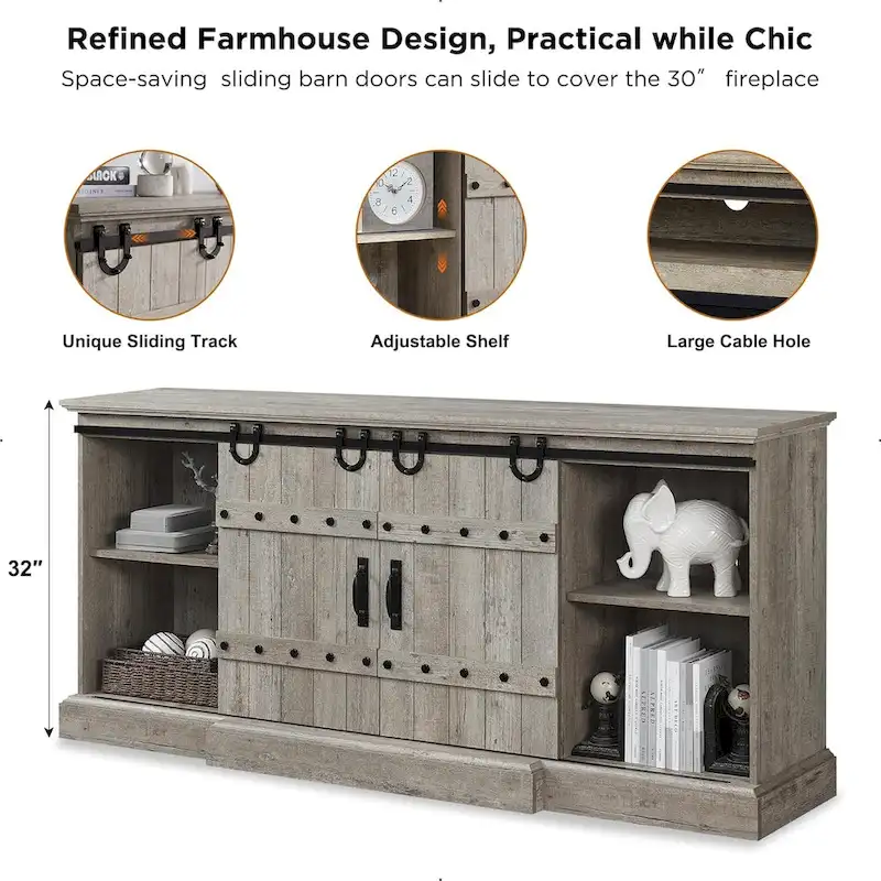 Farmhouse Fireplace TV Stand, Entertainment Center, Media Console