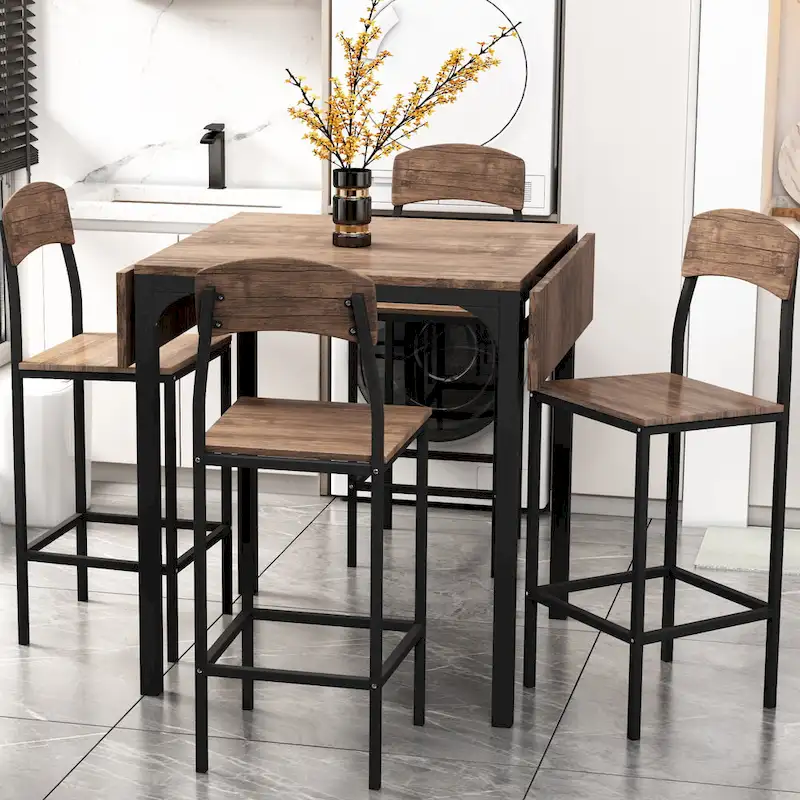 Counter Height Dining Table Set, 5-Piece Drop Leaf Dining Table Set with Drop Leaf Table and 4 High Dining Chairs