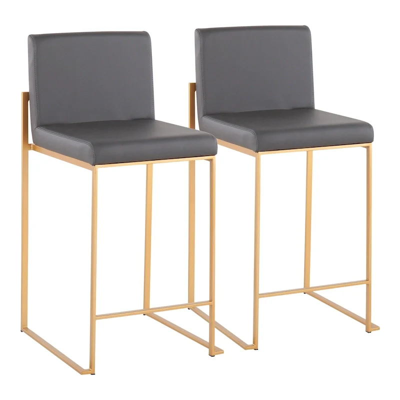 Black/Grey/White High Back Upholstered Counter Stool, Set of 2, 1-Person