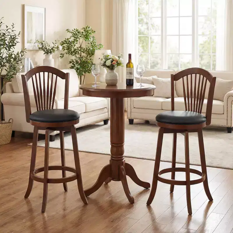 Costway Swivel Bar Stools Set of 2/4, 31 Bar Height Barstools with Backrests & Wood Frame Brown