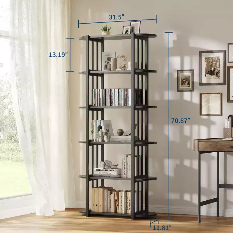 COZONY 71 Tall Industrial Wooden Bookshelf  6-Tier Open Shelving Unit with Metal Frame for Home & Office Storage
