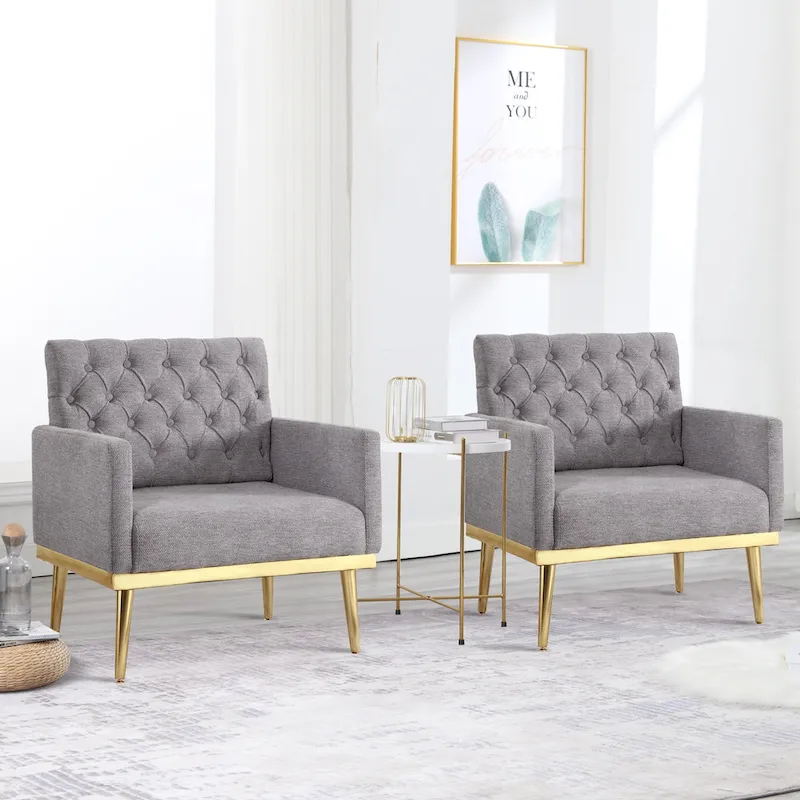 HOMYKA Sherpa Accent Chair Button Tufted Upholstered Linen Velvet Modern Armchair