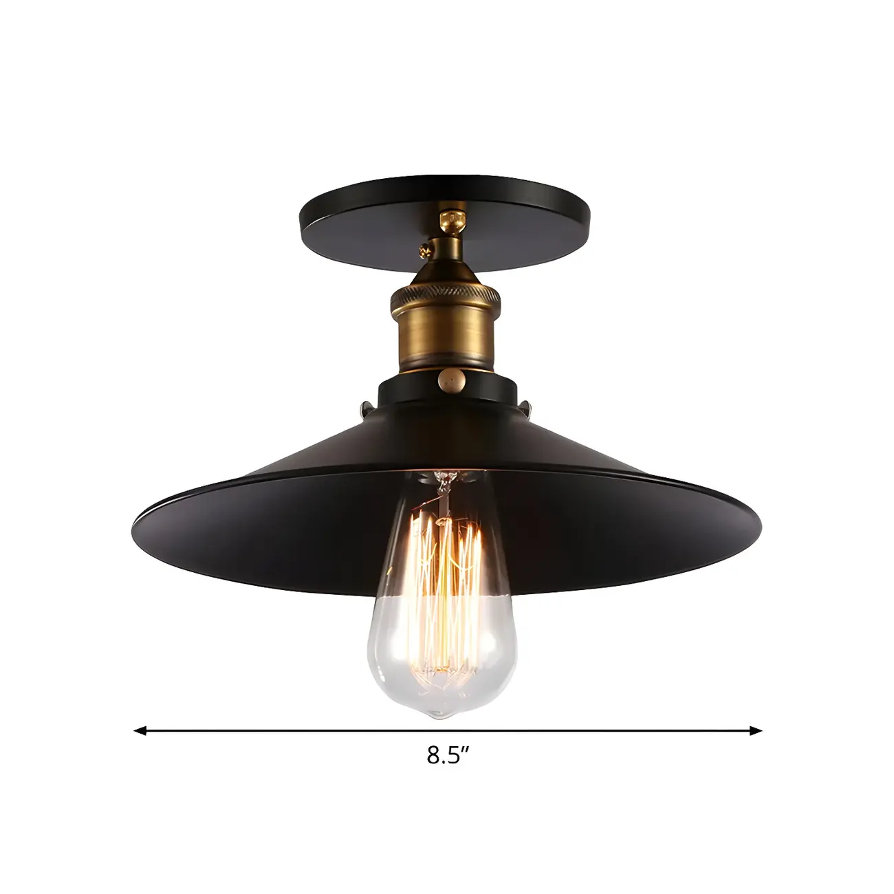 Industrial Black Cone Metal Semi Flush Ceiling Light
