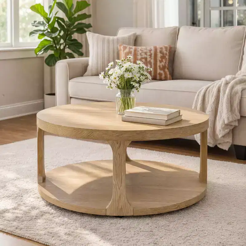 Christopher Knight Home Xochitl Farmhouse Round Wood Coffee Table with 2-Tier Storage Shelf