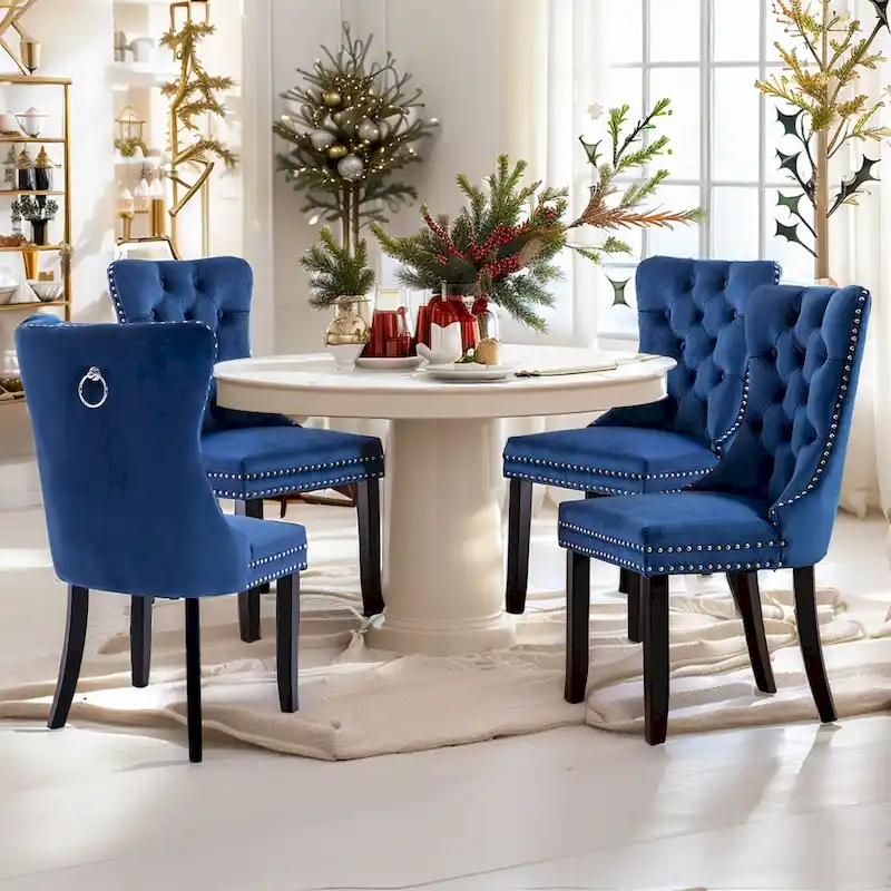 Upholstered Velvet Dining Chairs with Padded Seat Back and Solid Wood Legs (Set of 4)