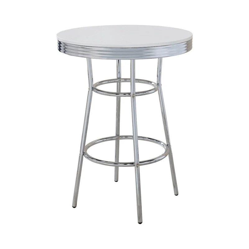 Round Bar Table with Ribbed Apron and White Lacquer Top