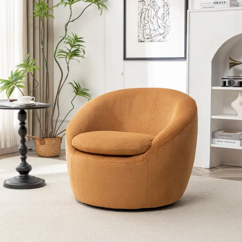 Swivel Barrel Chair - 360° Rotation - Boucle Fabric