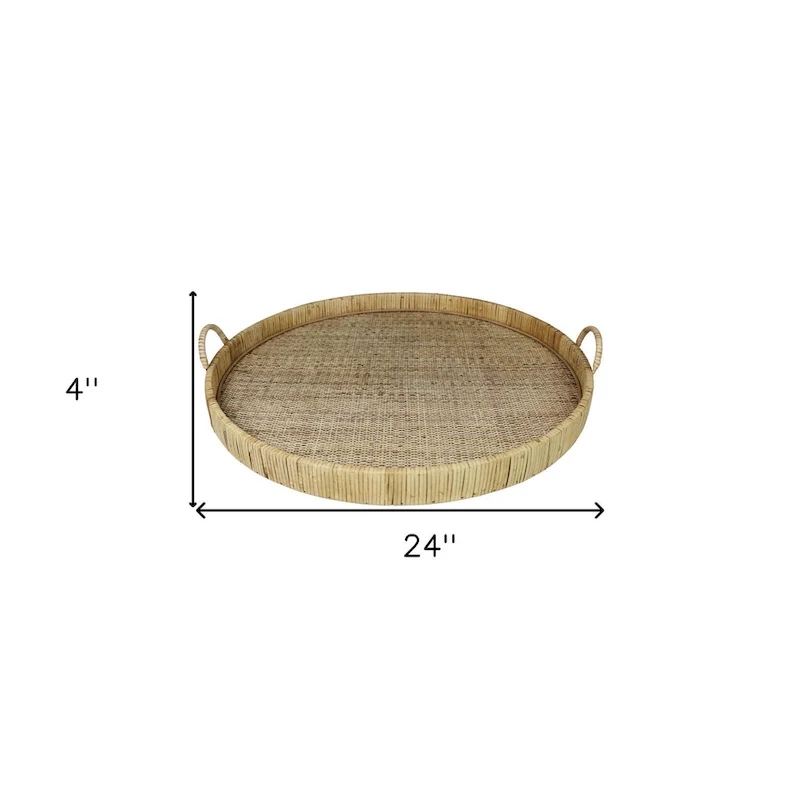 HomeRoots 28  Natural Rectangular Bamboo Serving Tray With Handles