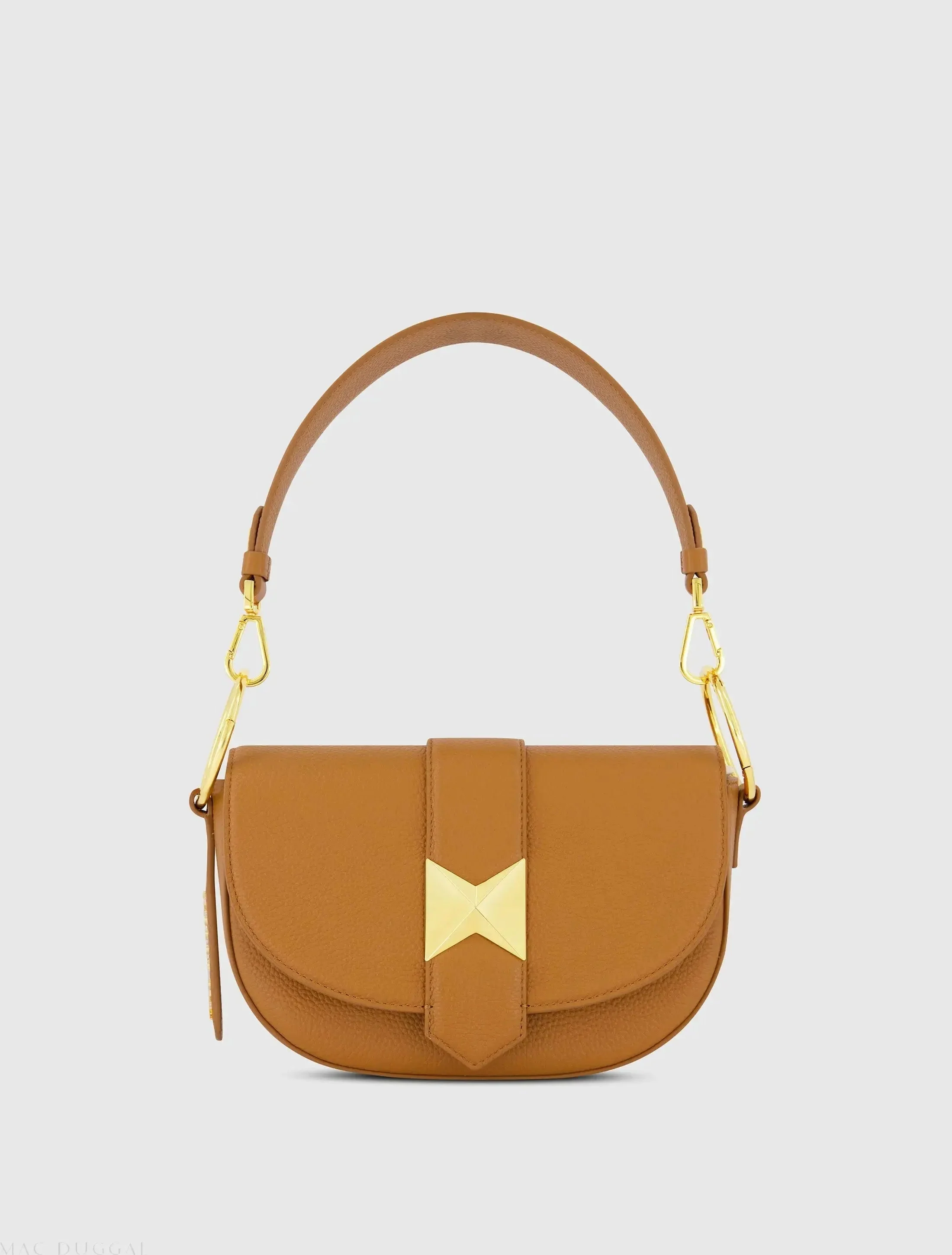Brown Grain Leather Saddle Bag With Gold Hardware - FINAL SALE