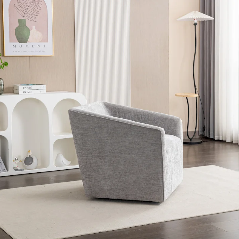 31 Chenille Upholstered Barrel Arm Chair with Swivel Base