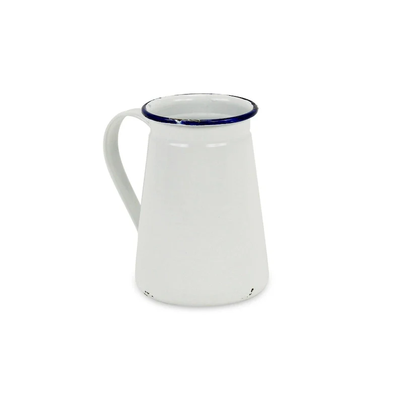 White Metal Lacquered Jug with Blue Rim Decor