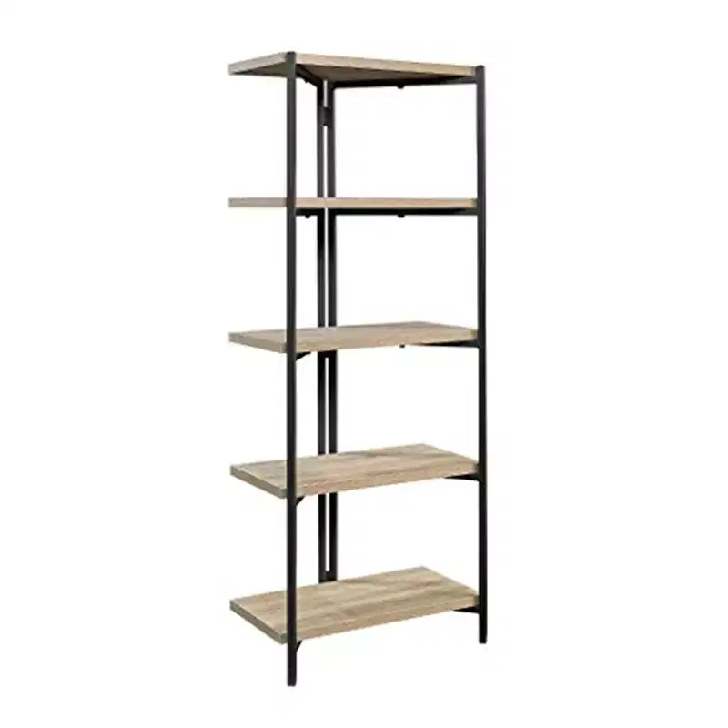HomeStock 65 H. Oak MDF (Medium-Density Fiberboard) Vertical Bookshelves 5 with Tier Shelves