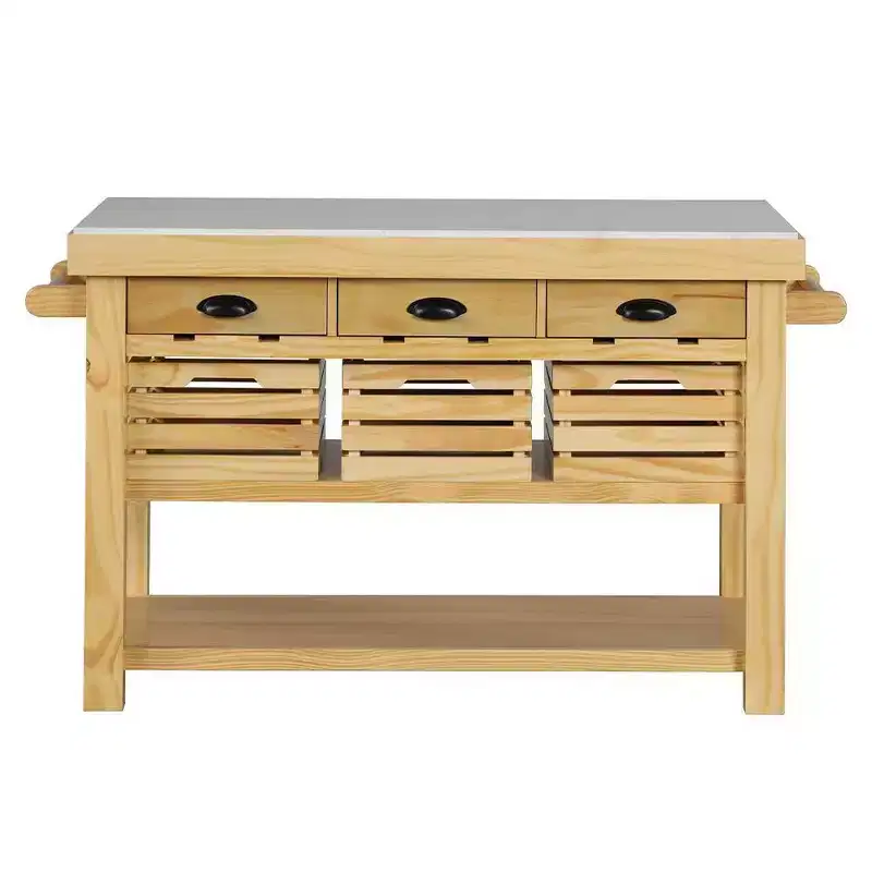 Acme Furniture Grovaam Kitchen Island Marble Top/Natural Finish