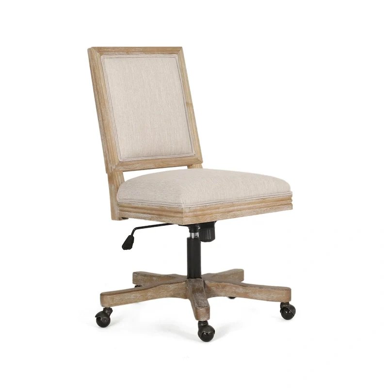 Beige Fabric Swivel Office Chair with Rolling Casters for Adults