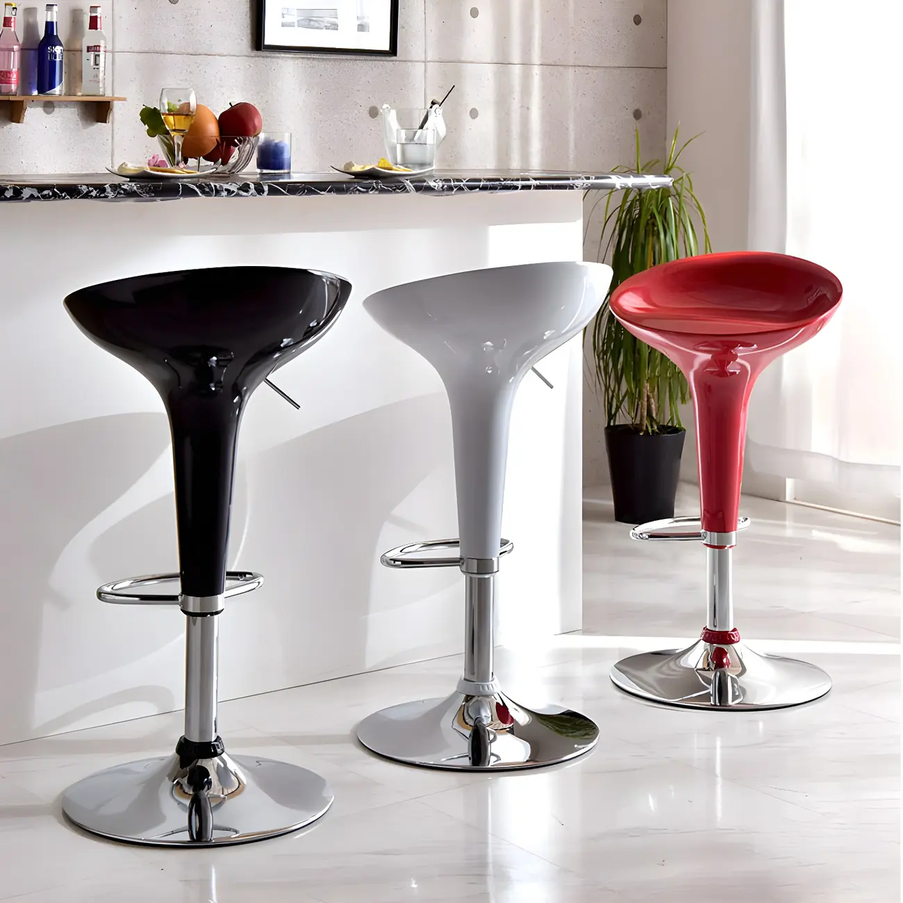 Plastic Chrome Swivel Bar Stool Height Adjustable