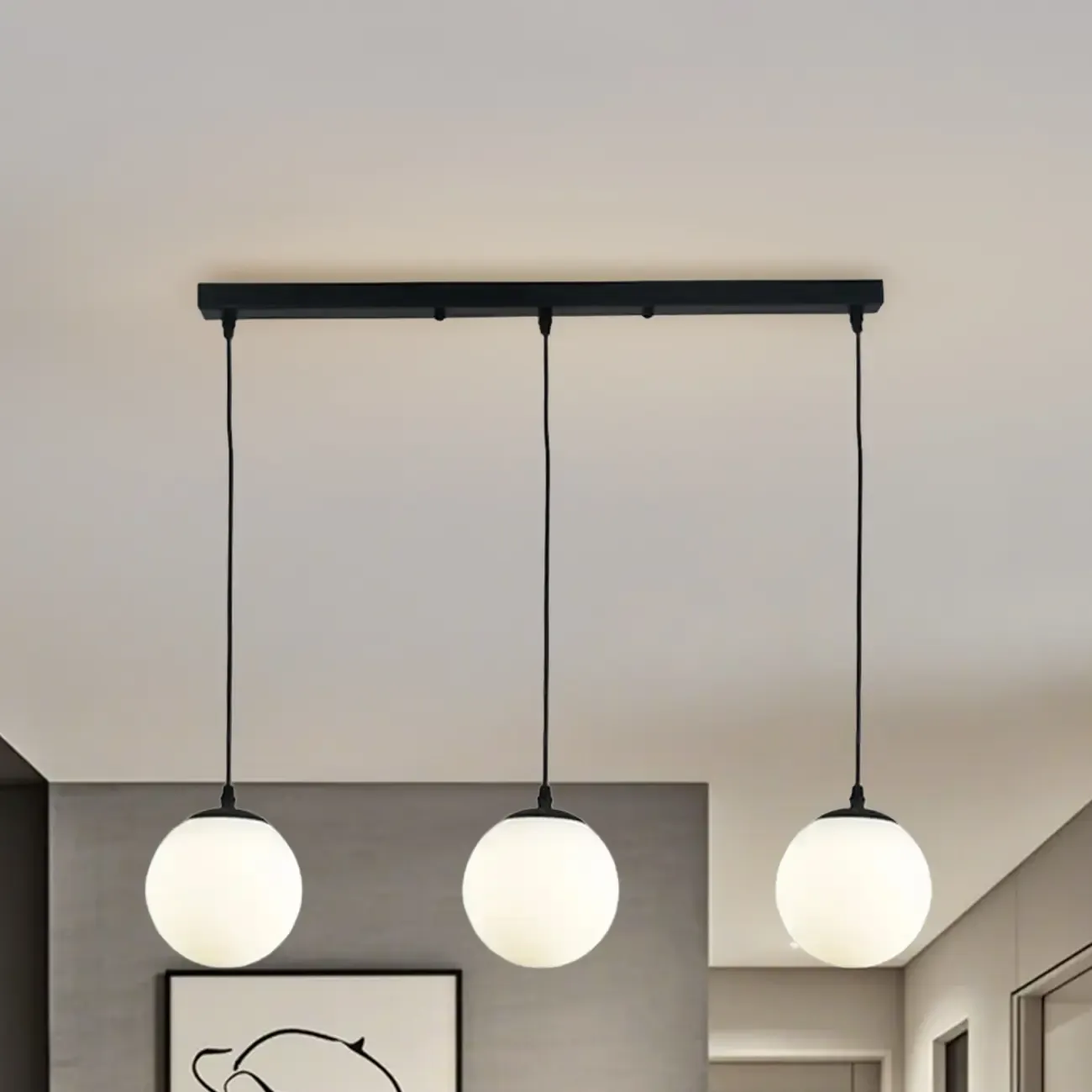 3 Lights Modern Glass Globe Island Pendant Light