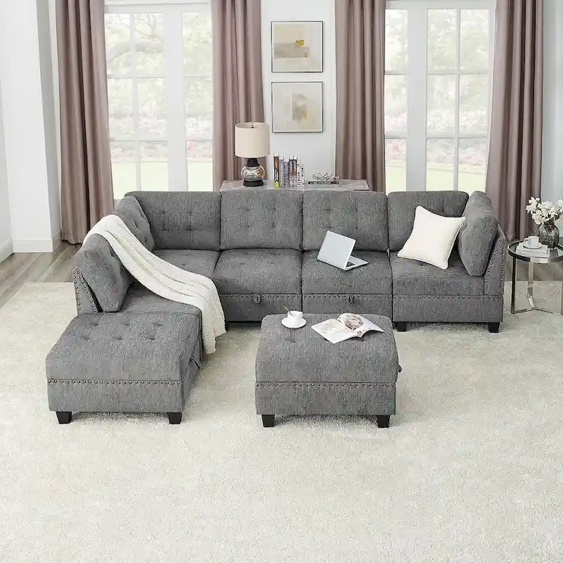 DIY Combination Modular Sectional Sofa, Gray