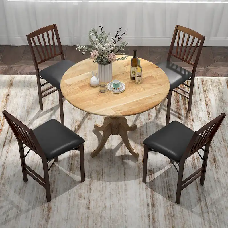 Costway Rustic Dining Table Wooden Dining Table with Round Tabletop & - See Details